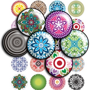 Mandalas images, Kaleidoscope digital collage sheet  1inch, 1.5&quot;, 1.25&quot;, 30mm,25mm circles - Printable Images - Round Pendant - td134