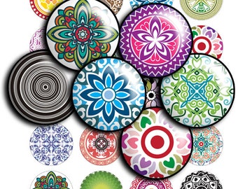 Mandalas images, Kaleidoscope digital collage sheet  1inch, 1.5", 1.25", 30mm,25mm circles - Printable Images - Round Pendant - td134