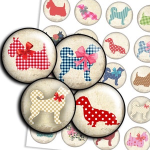 Dogs images chabby chic digital collage sheet  1.5&quot;, 1.25&quot;, 30mm, 1 inch circles Instant download Bottle cap images rounds printable- td156