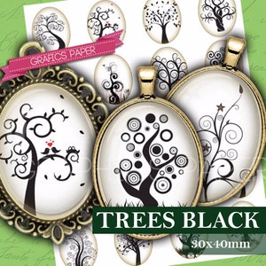 Trees black images oval 30 x 40 mm ovals  - printable images ovals - Digital Collage images pendants, download oval, cabochon  - OV120