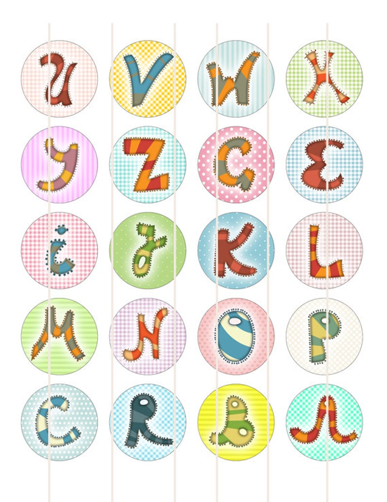 30mm Alphabet letters 1 inch Circle Images Printable cabochon download td371 1.25 Initial digital collage sheet 1 inch sheet 1.5