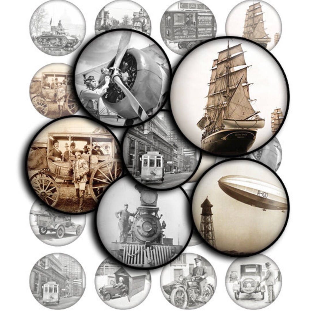 Old Car Tank Airship Train Tram Bicycle Digital Collage - Etsy