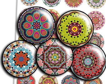 Mandala images Kaleidoscope digital collage sheet Circles 1.5", 1.25", 30mm, 1 inch circles - Printable Images - Round for Pendants  - td370