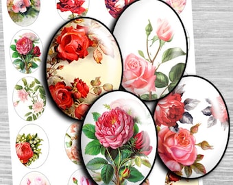 Watercolor Flowers Digital Collage Sheet: Oval Craft Cabochon Images (Digital Download)