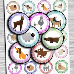 The funny dogs Circles - digital collage sheet - td168 - 1.5&quot;, 1.25&quot;, 30mm, 1 inch circles - Printable Image - Bottle cap, pendant