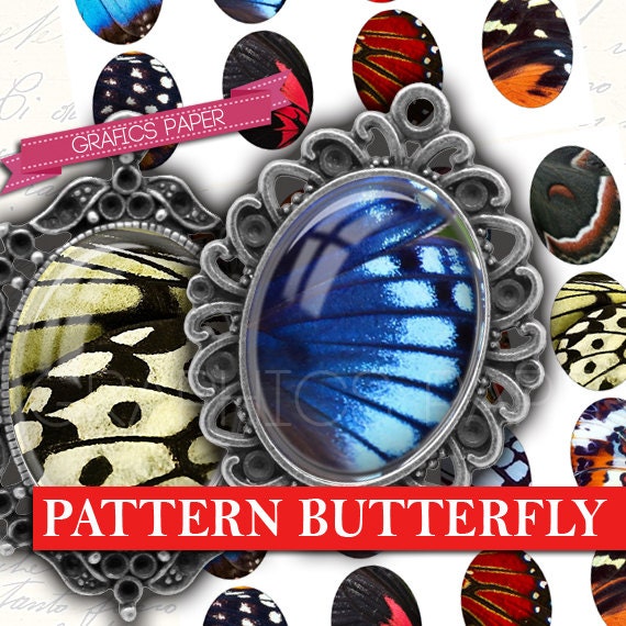 Butterfly Wings Patterns Digital Collage Sheet Ovals OV56 | Etsy