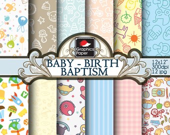 Pink Baby Scrapbook Paper: Baptism & Birth Patterns (Digital Download, 12 JPG Files)