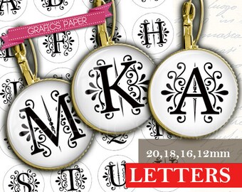 Alphabet Initial Digital Collage Sheet: Jewelry Pendants (Digital Download)