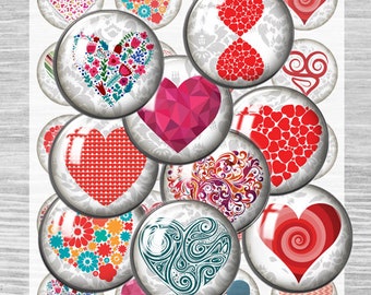 Hearts rounds digital collage Sheets 20mm 18mm 16mm 12mm circles for Jewelry Making, Earrings images Cuff link - Instant Download td3P