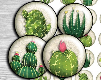Digital Collage Sheet Cactus, Digital Download Cabochon images 1 inch Round and 1.5", 1.25", 30mm Circle Downloads, Craft Supplies td427
