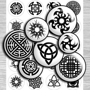 Celtic Irish Pagan Digital collage sheet 1.5&quot;, 1.25&quot;, 30mm, 1 inch circles - Printable Images Round Instant Download cabochon images - td216
