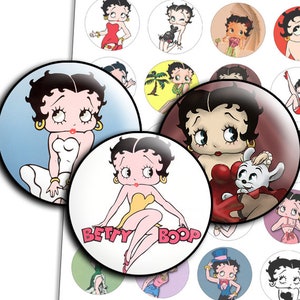 Betty Boop cartoons Afbeeldingen Digitale Collage Bladcirkels 1.5", 1.25", 30mm, 1 inch ronden Afbeeldingen hanger, Fles doppen afdrukbaar - td83