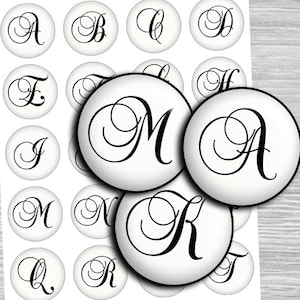 Letras del alfabeto Imágenes iniciales de hoja de collage digital - td418 - 1.5", 1.25", 30mm, 1 pulgada - círculo Imágenes colgantes cabujón imágenes digitales