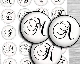 Alphabet Initial Circle Images: Pendant Cabochon Digital Collage Sheet (Digital Download)