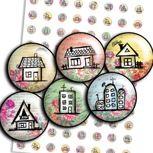 Houses images Round Digital Collage Sheet 20mm 18mm 16mm 12mm Circles images Instant Download magnets scrapbook Earring Cufflink- td372P