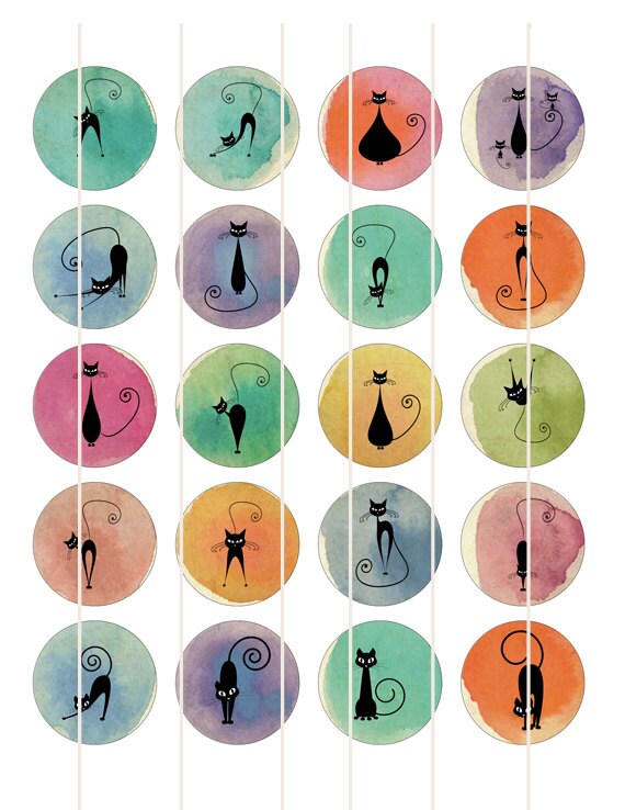Cats Circles Images Printable Digital Collage Sheet Td240 - Etsy