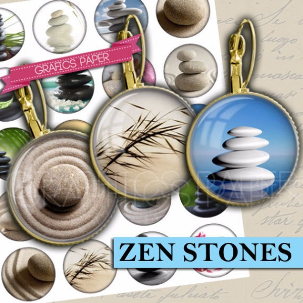 Philosophy Zen Stones, round images for earrings - download digital collage sheet - td243P - 20mm 18mm - Earrings, cuff links men, pendants