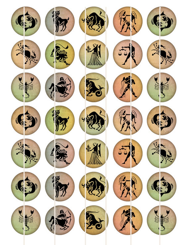 zodiac signs digital collage sheet round images printable