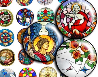 Stained glass art sacred and profane Images Digital Collage Sheet circles 1.5", 1.25", 30mm, 1 inch images for cabochon bottle caps - td181