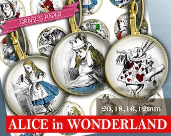 Alice in Wonderland Collage Sheet: Jewelry Making, Pendants (Digital Download)