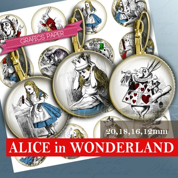 Fables Alice au pays des merveilles Fables télécharger feuille de collage numérique - td0062P 20mm 18mm 16mm 12mm Circle Bottle cap cabochon images imprimables