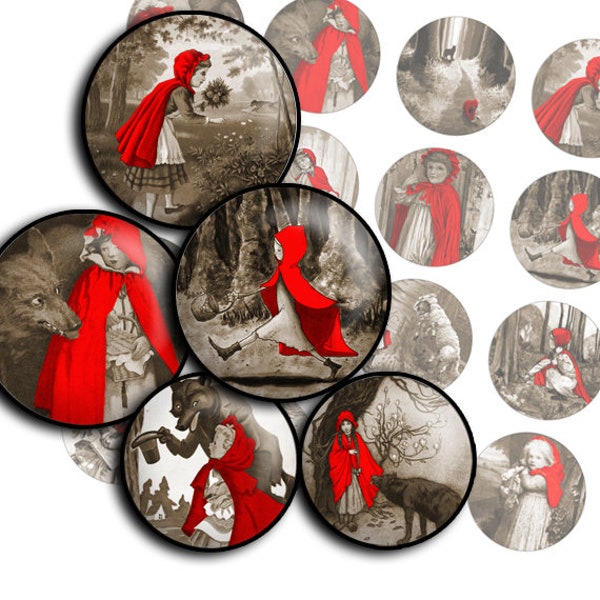 Little Red Riding Hood Fables Digital Collage Sheet Circle 1 pouce, 1.5 », 1.25 », 30mm Images -Circle Instant Télécharger cabochon images - td34