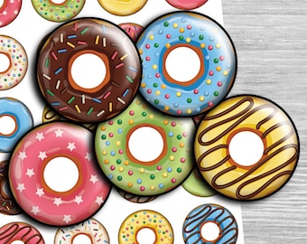Donuts Digital Collage Sheet: Bottlecap Images (1.5", 1.25", 30mm, 1 inch) (JPG)