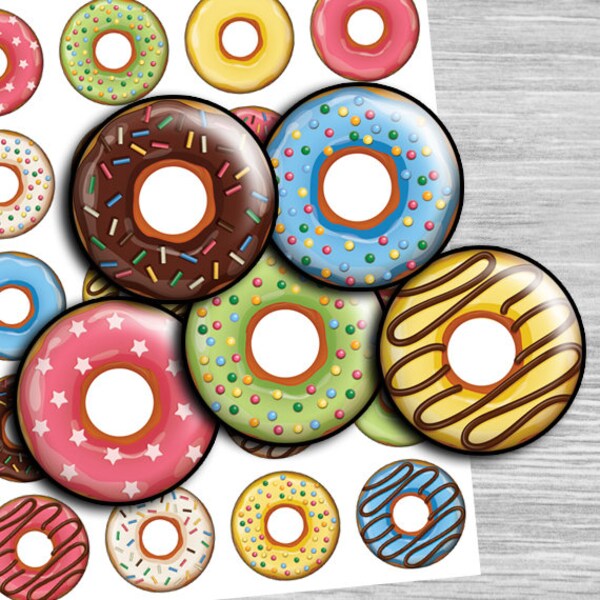 Donuts Digital Collage Sheet: Bottlecap Images (1.5", 1.25", 30mm, 1 inch) (JPG)