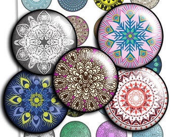 Mandala images rounds digital collage sheet - td115 - 1.5", 1.25", 30mm, 1 inch circles Printable Images rounds Pendants instant download