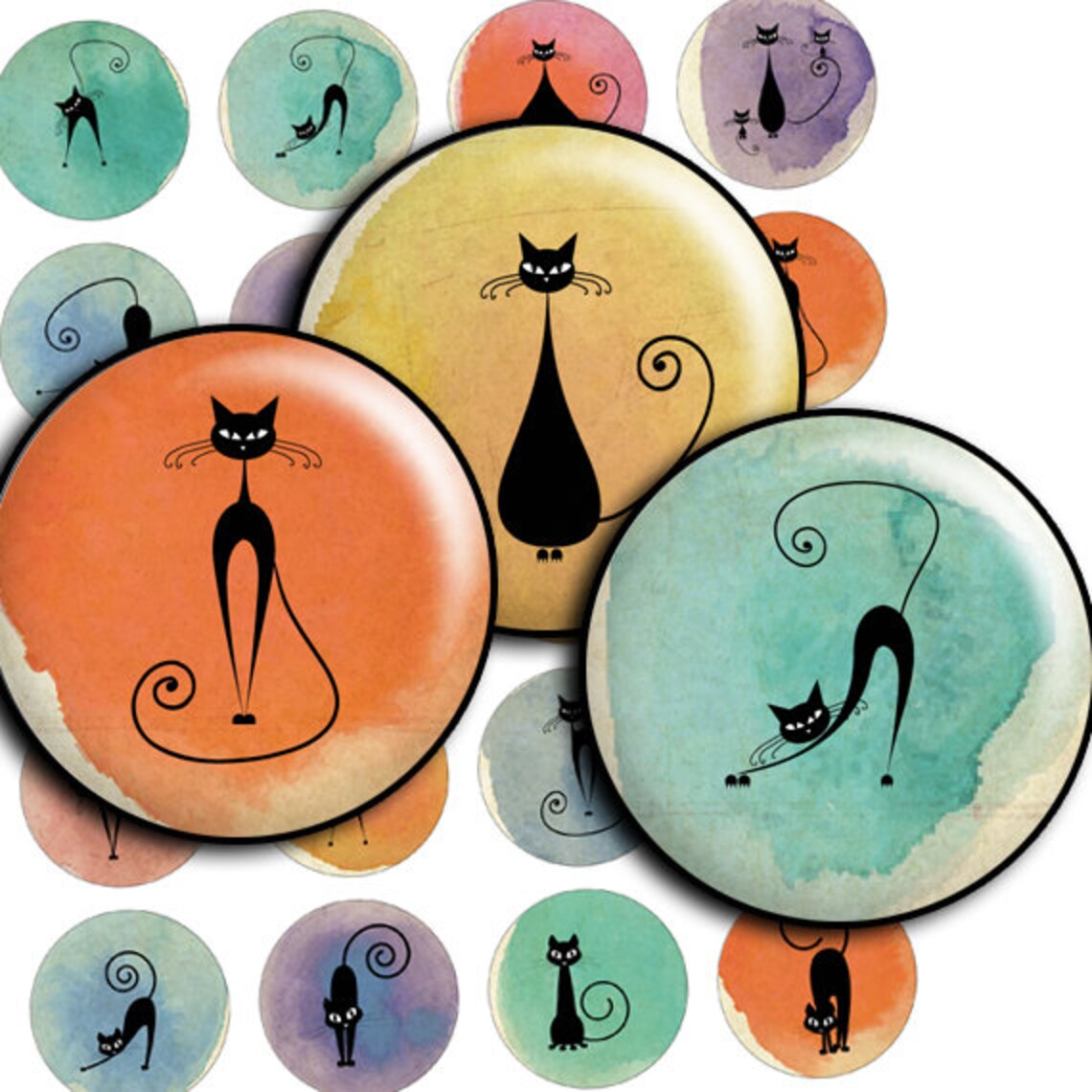 Cats Circles Images Printable Digital Collage Sheet Td240 - Etsy