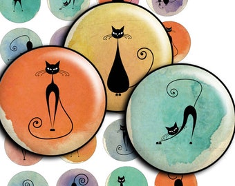 Katzen Kreise Bilder druckbare digitale Collage Sheet - td240 - 1,5&quot;, 1,25&quot;, 30mm, 1 Zoll Kreise Anhänger Cabochon Bilder digitaler Download