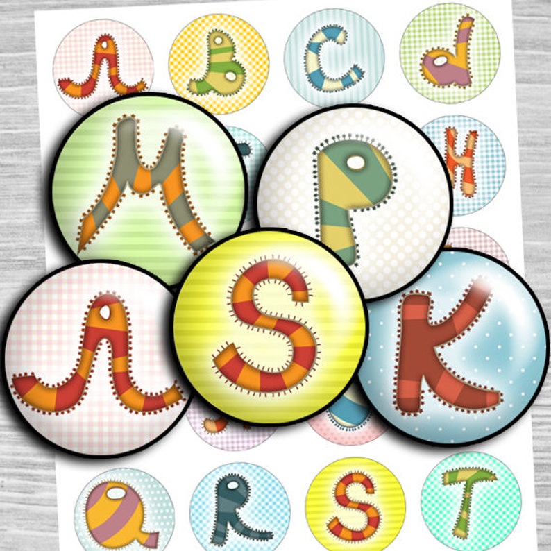30mm Alphabet letters 1 inch Circle Images Printable cabochon download td371 1.25 Initial digital collage sheet 1 inch sheet 1.5