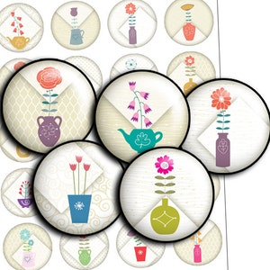 Flowers images Digital collage Sheet 1 inch Circle, 1.5&quot;, 1.25&quot;, 30mm, 25mm Bottlecaps Instant Download and Print, Jewelry Making td405