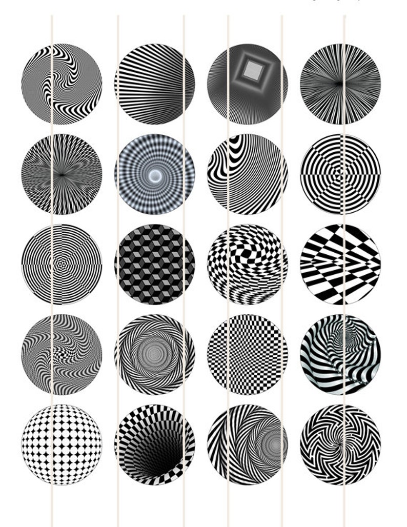 Optical images black and white 1 inch circles Printable Images bottlecaps images cabochon- td121 30mm digital collage sheet 1.5 1.25