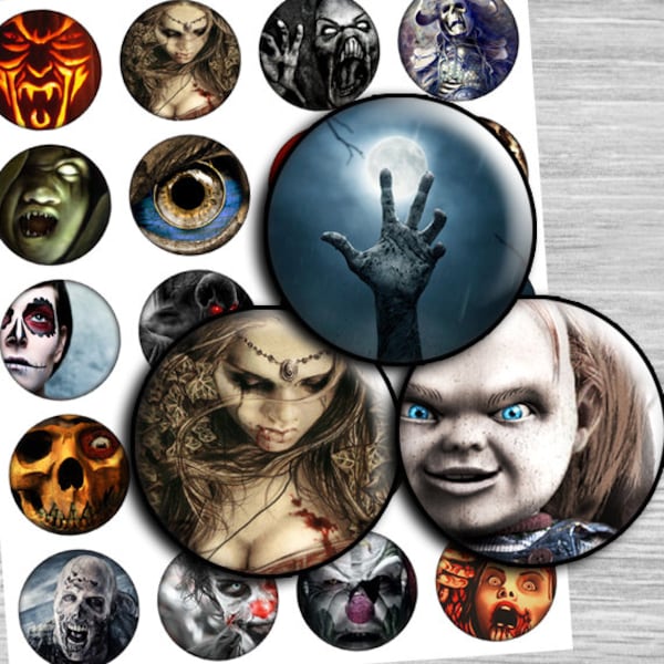 Creepy images digital collage sheet circles - td205 - 1.5", 1.25", 30mm, 1 inch -  printable Halloween Images circles ghost Zombies dead