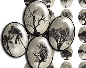 Trees Ovals Printable digital collage sheet  30x40mm ovals - Sheet Images Pendant ovals craft, cabochon ovals Instant download OV015