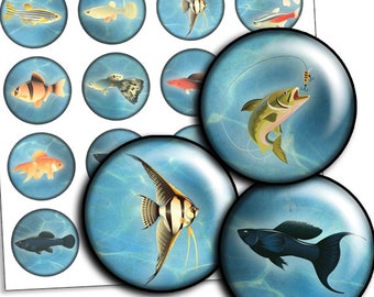 Fish Images Digital Collage Sheet: Pendants, Bottle Caps (JPG Download)