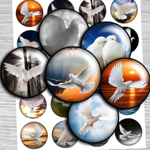 Birds Images, Doves PrintableCircles Digital collage sheet 1 inch circles, 25mm round,  1.5&quot;, 1.25&quot;, 30mm Bottlecaps Image Pendant- td261