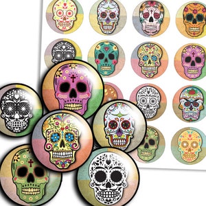 Skulls images Instant Digital Collage Sheet - td151 - 1.5&quot;, 1.25&quot;, 30mm, 1 inch Circle Image Instant Download for bottle caps printable
