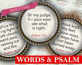 Download Inspirational Words Psalm Sheet- digital collage sheet - td224 - 1.5", 1.25", 30mm, 1 inch Circles, 25 mm - Images circles pendant