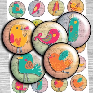 Birds digital collage sheet Circless 1 inch 1.5&quot;, 1.25&quot;, 3 0mm Images for Bottle caps  Instant Download, Bottle caps, Image Pendant - td329