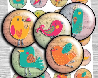 Birds digital collage sheet Circless 1 inch 1.5", 1.25", 3 0mm Images for Bottle caps  Instant Download, Bottle caps, Image Pendant - td329