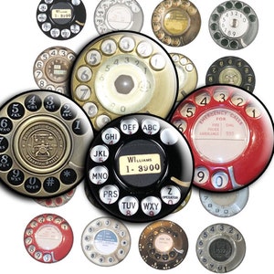 Telephone Retro Rotary telephone digital collage sheet images - td266 - 1.5&quot;, 1.25&quot;, 30mm, 1 inch Bottle caps images printable download