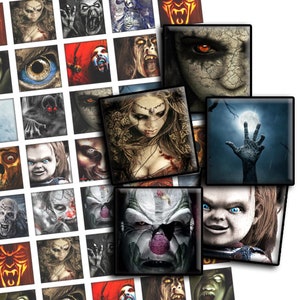 Halloween images creepy , Digital Collage Sheet Zombies 1x1 inch and 30mm 25mm 20mm size Square Image Printable Download Pendants QD205