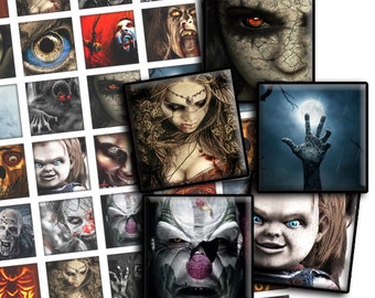 Halloween images creepy , Digital Collage Sheet Zombies 1x1 inch and 30mm 25mm 20mm size Square Image Printable Download Pendants QD205