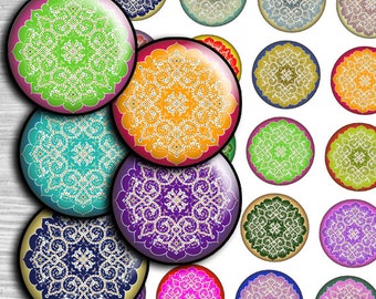 Arabic Mandala Digital Collage Sheet circles 1 inch 1.5", 1.25", 30mm, 1" bottlecaps images round printable pendant instant download td321