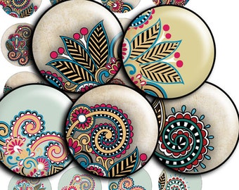 Paisley Bilder Digital collage sheet 1,5", 1,25", 30mm, 1 inch Circle Images Cabochons Druckbare digitale Instant Download rund - td16