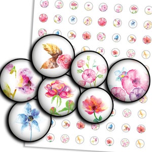 Imágenes de flores Hoja de collage digital Rondas 20mm 18mm 16mm 12mm Imágenes circulares para pendientes, gemelos - Descarga instantánea - td01P