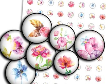 Floral Collage Sheet: Round Flower Images for Jewelry (Digital Download)