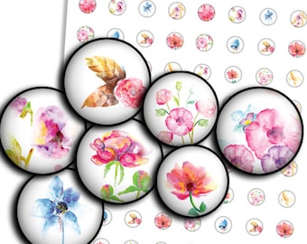 Flowers Images Digital Collage Sheet Rounds 20mm 18mm 16mm 12mm Circle Images for Earrings, Cuff Links - Instant Download  - td01P